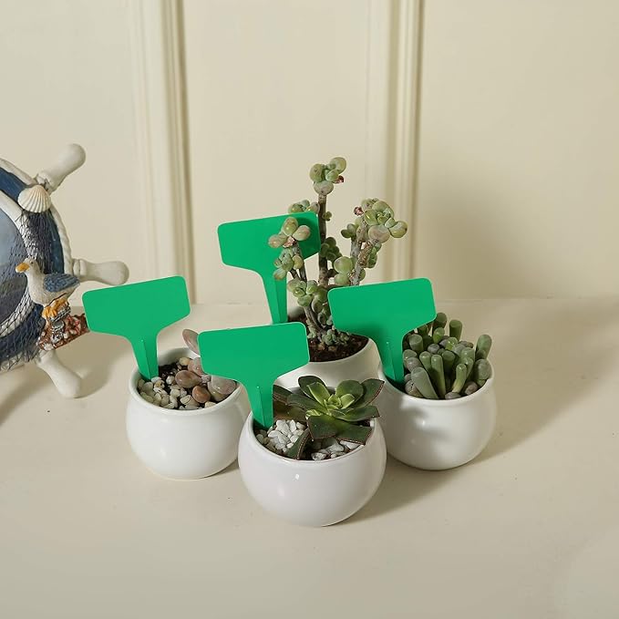 100 Pcs T-Type Plant Labels with a Gel Pen, Waterproof Nursery Plant Tags Plastic Garden Markers, Green, 6 x 10cm