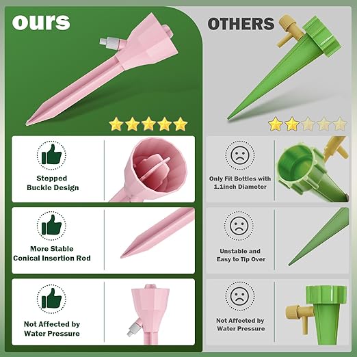 8 Pack Self Watering Spikes for Plant,Self Watering Planter Insert,Automatic Plant Watering Spikes Devices for Indoor Outdoor Potted Plants with Adjustable Control Valve Switch