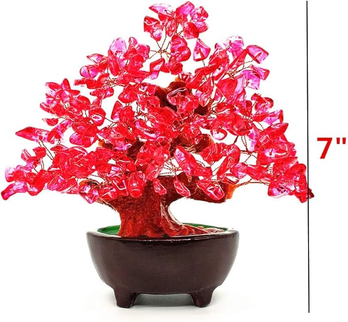 Colorsheng 7 Inch Quartz Crystal Money Tree Bonsai Feng Shui Gem Decoration for Wealth and Luck (Red)