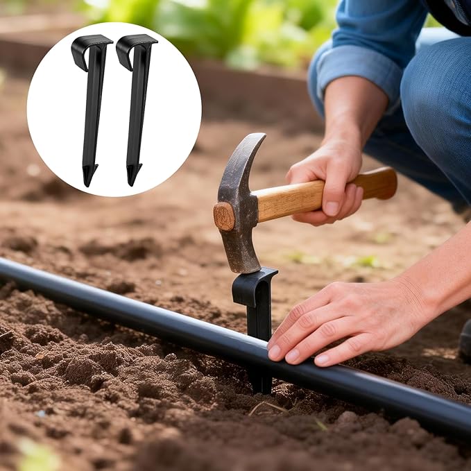 RedChili 50 Pack 1/2 Inch Irrigation Tubing Hold Down Anchor Stakes, Heavy Duty Drip Tubing Stakes 1/2" Drip Irrigation Tubing Fittings for Lawn Raised Bed Greenhouse Plant Watering System