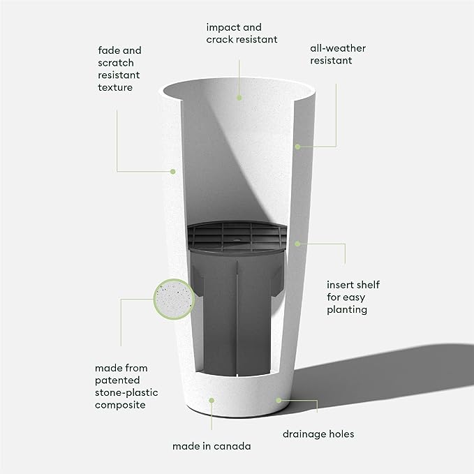 Veradek Mason Series Vega Planter - Round Tall Planter for Indoor or Outdoor Porch/Patio | Made from Plastic-Stone Composite with Drainage Holes | Modern Décor for, Flowers, Interior Plants