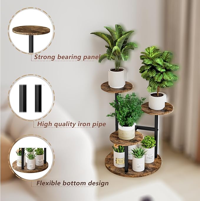 INGIORDAR Plant Stand Indoor Outdoor Corner Flower Stands Multiple Flower Pot Holder for Patio Garden Balcony Living Room 4 Tier Black+Rustic Brown