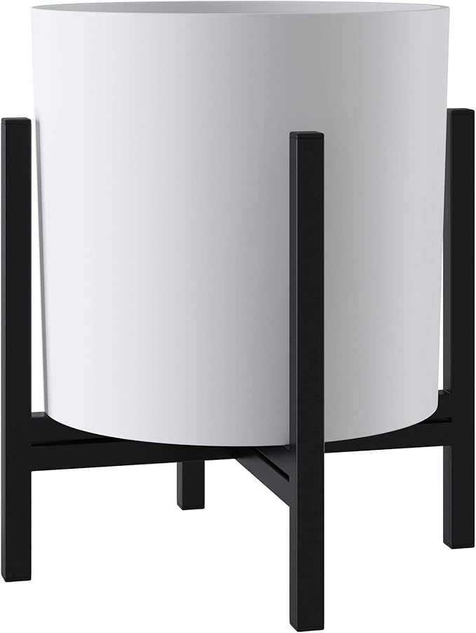 FaithLand 8 Inch Fiberstone Planter - Lightweight Modern Cylinder Plant Pot with Drainage Hole & Plug, Indoor Outdoor Use, Matte White