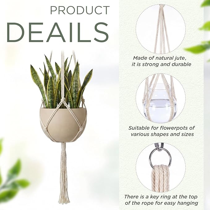 EBOOT 2 Pack 48 Inch Large Macrame Plant Hanger Rope to Hang Flower Pot Plant Holder for Indoor Outdoor Decorations, 4 Legs (Creamy White)