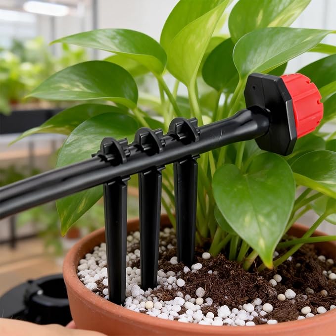 RedChili 210 Pack Irrigation Support Stakes for 1/4 Inch Drip Tubing, 1/4" Drip Tubing Hold Plastic Stakes Quarter Inch Drip Line Holder Fittings for Lawn Raised Bed Greenhouse Plant Watering System