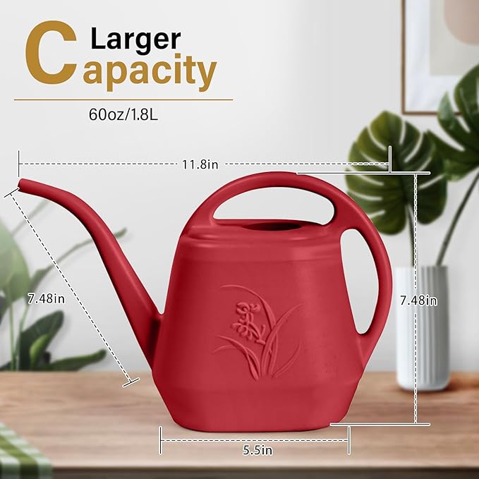 Grip Plastic Watering Can - for Indoor and Outdoor Plant - 1/2 Gallon - Wine Red
