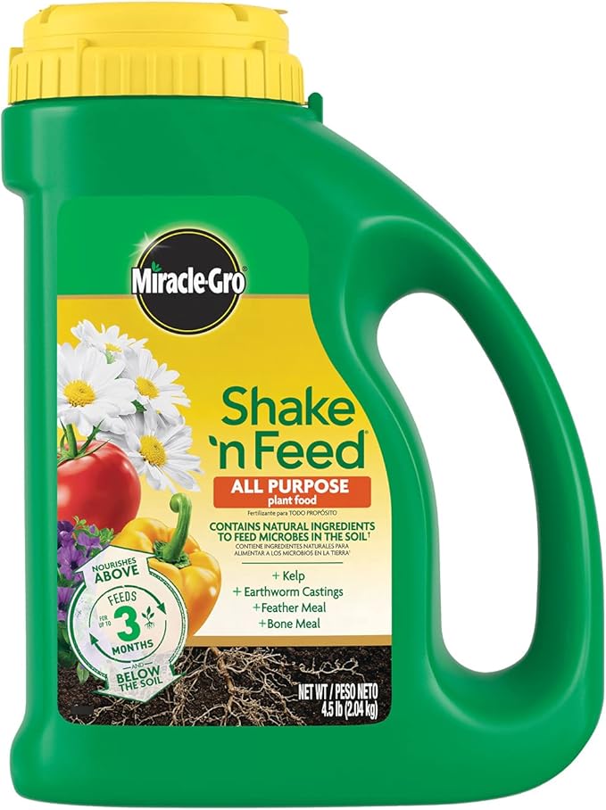 Miracle-Gro Shake 'N Feed All Purpose Plant Food - Outdoor and Indoor Plant Food for In-Ground and Containers, Feeds for up to 3 Months, 4.5 lbs.