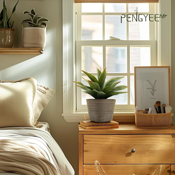 2 Pack Small Fake Plants in Farmhouse Pulp Pot for Home Decor, Artificial Agave Plants Indoor, Small Faux Plants Indoor for Bathroom Bedroom Shelf Desk Office Table Kitchen Room Greenery Decor