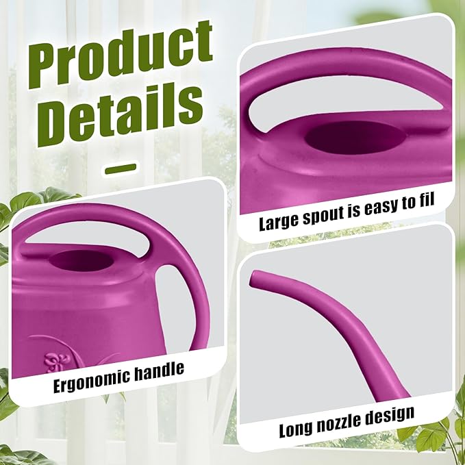 Plastic Watering Can - for Home Plant Garden - 1/2 Gallon - Rose Red