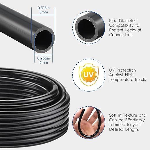 360° Automatic Drip Irrigation Kit - 5/16'' Tubing, Adjustable Universal Spray Nozzle, Copper Atomizing System for Garden/Lawn/Greenhouse - Multi-Directional Rotation, Quick Connectors, 65FT