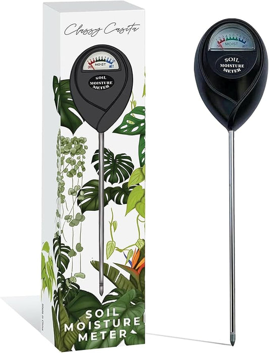 Classy Casita Soil Moisture Meter - Hygrometer Sensor Tool for Indoor and Outdoor Plants - Monitoring Water Levels in Soil House, Gardening, Farm, Lawn, Potted Care - No Batteries Required - Black