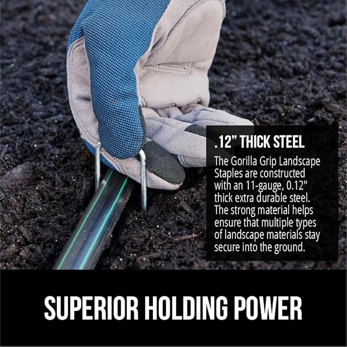 GORILLA GRIP Premium Landscape Staples 200 Pack 6 Inch, Heavy Duty 11 Gauge Galvanized Steel Garden Stakes, Sharp Rust Resistant Landscaping Pins, Lawn Anchors Weed Barrier Fabric, Sod, Irrigation