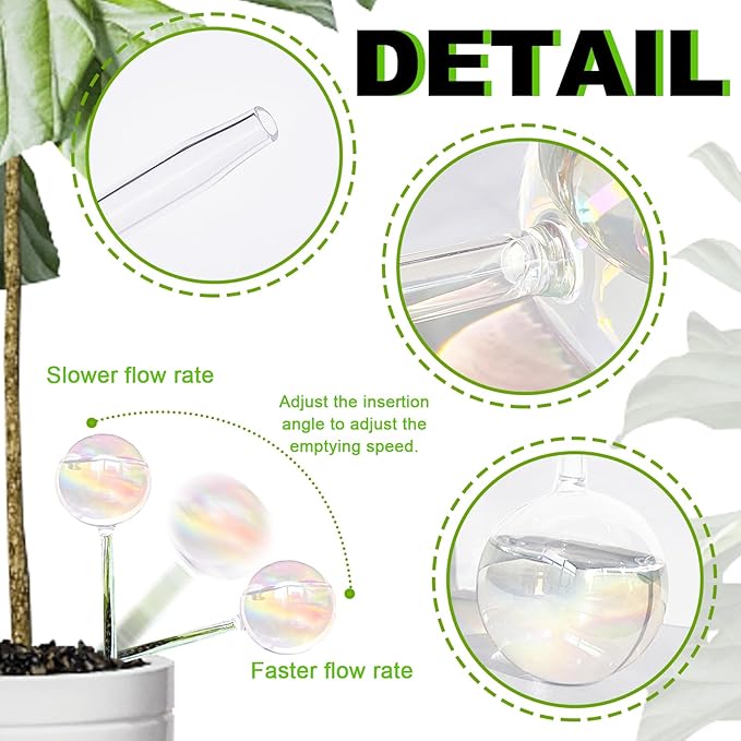 Pynqdfu 4 Pcs Plant Watering Globes,Rainbow Gradient Glass Watering Devices,Self Watering Planter Insert Plant Accessories for Indoor,Outdoor,Flowerpot,Hanging Plants,Home Garden,8.7" L×2.8" D