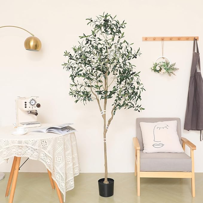 Artificial Olive Trees Silk Trees Faux Olive 7ft Tall Tree in Potted Oliver Branch Leaves and Fruits for Modern Home Decor Indoor