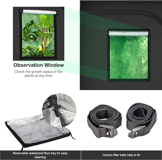 47"x24"x70" Grow Tent, High Reflective Mylar Hydroponic Plant Growing Room with Removable Observation Window & Floor Tray for Indoor Garage Plant Flower Herb