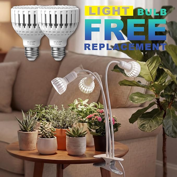 LED Grow Light, Dual-Head 5000K White Full Spectrum Clip-on Gooseneck Plant Lamp for Indoor Desk Plants Growing with 4/8/12H Timer, Bulb Replacement & Smart Plug Compatible (36W Equivalent 240W)