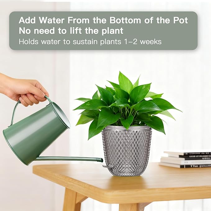 QCQHDU Self Watering Hanging Pots, 2 Pack 5.7 Inch Hanging Planters for Plants Indoor, Flower Pots with Drainage Holes and 3 Hooks Chains for Garden Home (Gray)