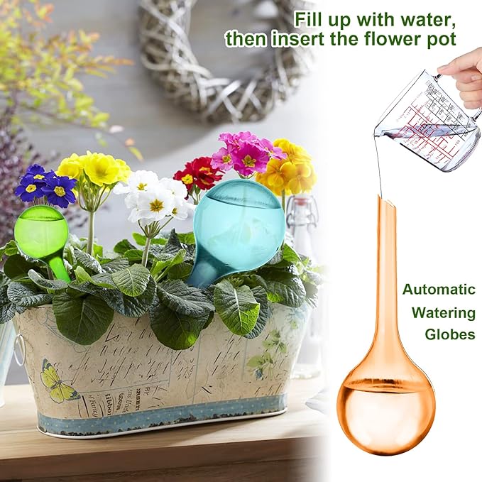 10 Pcs Plant Watering Globes Colored 2 Size Self Watering Globes Automatic Watering Bulbs Plastic Plant Water Globes Drip Irrigation Device for Indoor Outdoor Plants