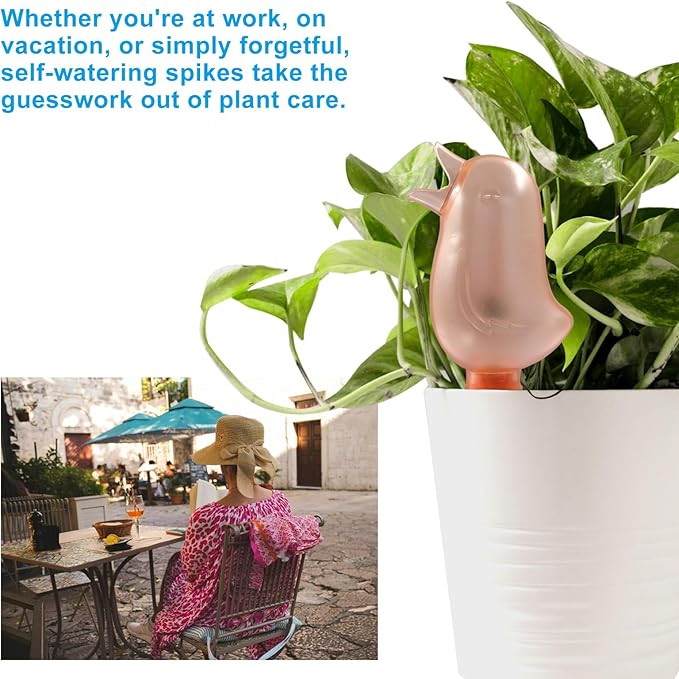 4 Pack Self Watering Spikes for Plants - Bird Shape Automatic Irrigation System, Self Watering Planter Insert for Indoor & Outdoor Potted Plants, Plastic Plant Watering Devices(Blue & Orenge)