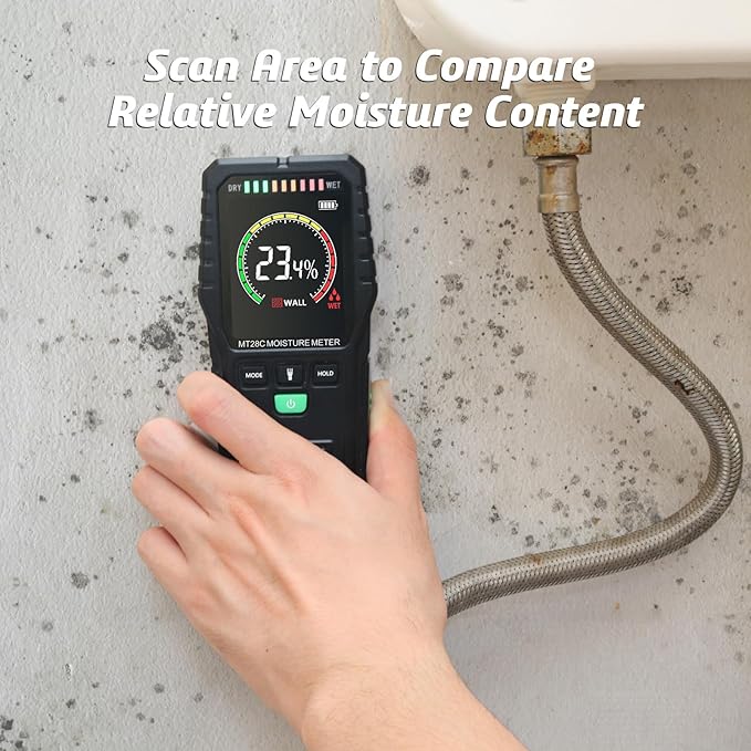 RDINSCOS Moisture Meter detects Moisture from leaks, Flooding, or high Humidity in basements, bathrooms, Kitchens and Drywall