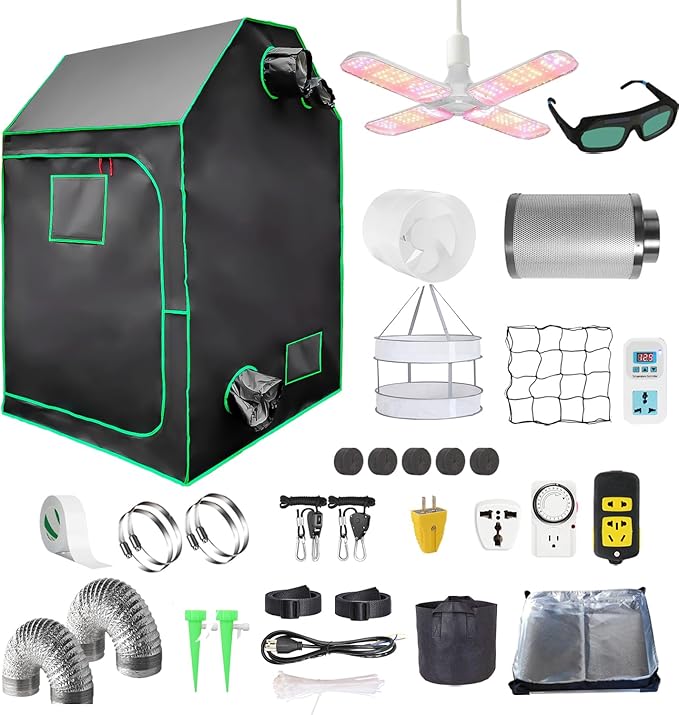 Grow Tent Kit,Complete 4x4ft High Reflective Mylar Indoor Grow Tent Hydroponics Indoor Plant Growing Tent Room Full Spectrum LED Grow Light Ventilaion Fan Growing System+Accesseries (48" x 48" x 83")