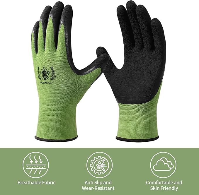 Pleneal Gardening Gloves for Women Men - Leather Garden Gloves Thorn Proof, Outdoor Protective Working Gloves for Weeding