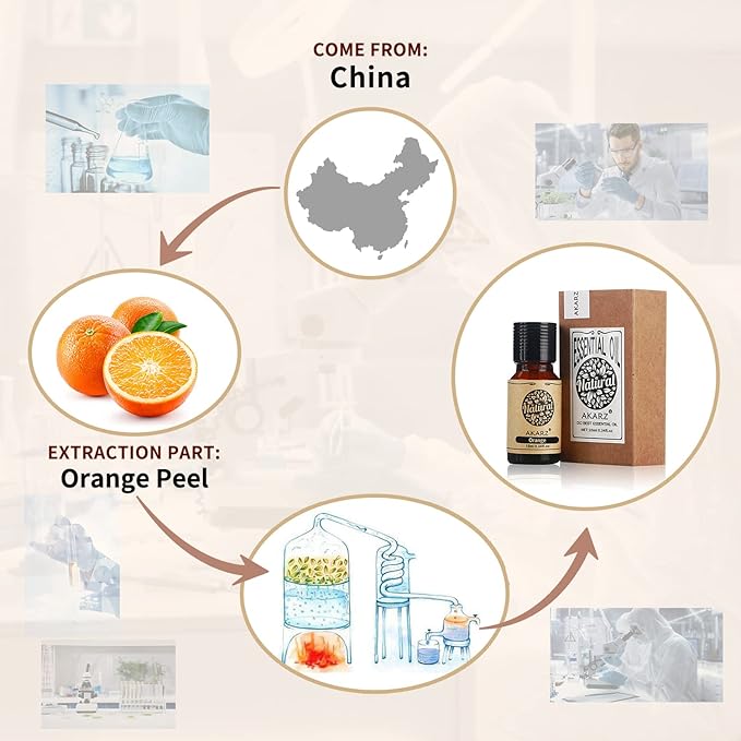 AKARZ Orange Essential Oil Natural Organic Pure Premium Therapeutic Orange Oil for Skin Body Hair Care,Diffuser, Candle,Soap,Making, DIY,Massage Aroma 0.34 Fl Oz (10ml)