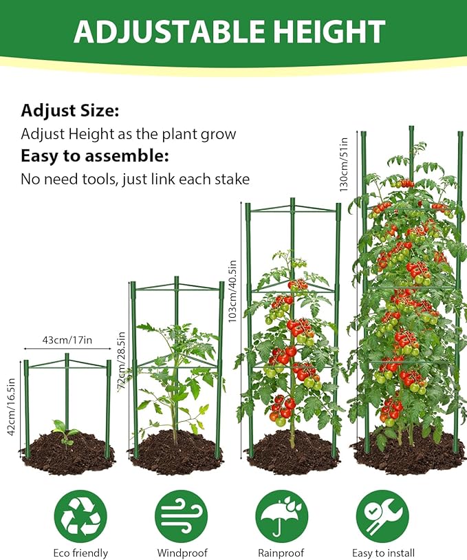 MYMULIKE 3 Pack Extra Larger Tomato Cages, 51in*17in Adjustable Tomatoes Plant Stakes Support Cages Trellis for Garden, Garden Trellis for Vegetable Flowers Fruits Climbing Plants