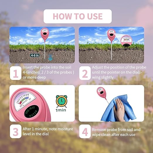 Soil Moisture Meter, Garden Plant Water Meter, Plants Moisture Meter, Lawn Soil Tester, Soil Water Gauge for Potted Plants, Plant Moisture Monitor No Battery Required Free Plant Watering Guide