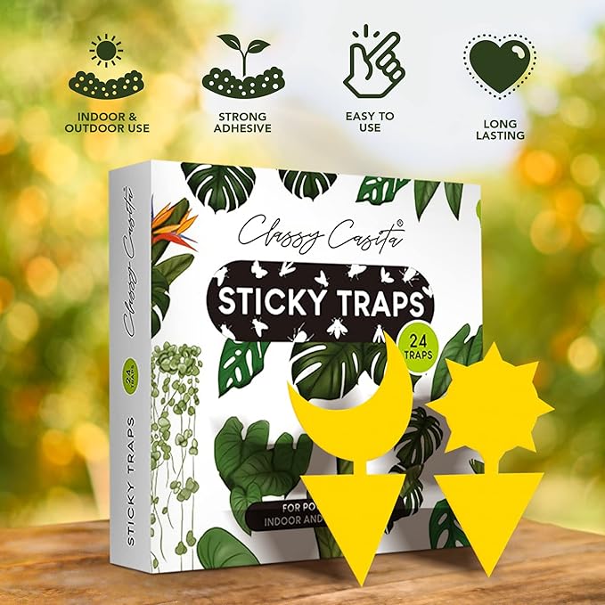 Classy Casita Plant Care Bundle: Sticky Traps, 24-Pack Plant Sticky Traps & Soil Moisture Meter for Indoor & Outdoor Plants w/Plant Watering & Care eBook, Black