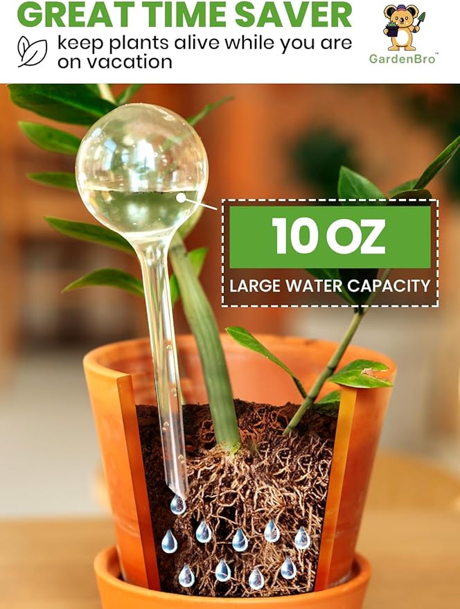 Plant Watering Globes Plastic Set of 4 - Automatic Plant Waterer Set for Indoor and Outdoor Plant Watering - Self Watering Planter Insert System with Plastic Watering Bulbs (4 pcs, Globes)