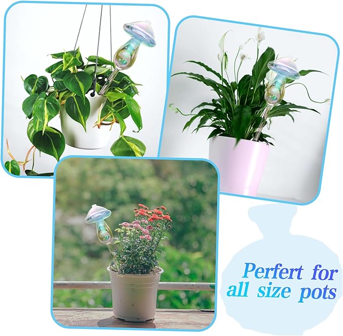 Plant Watering Globes 4 Pack, Self Watering Planter Insert, Mushroom Self Watering Globes for Indoor & Outdoor Plants, Top-Fill Watering, Watering Bulbs Made from Hand-Blown Durable Glass