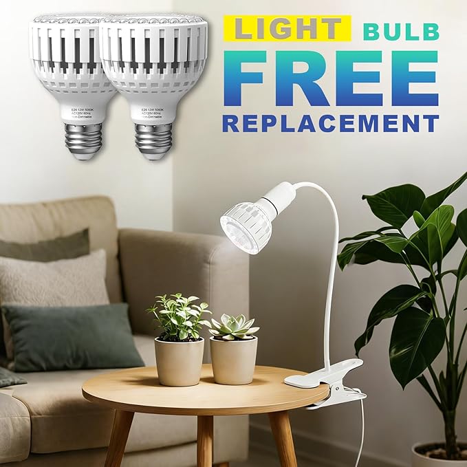 LED Grow Light, 5000K White Full Spectrum Clip-on Gooseneck Plant Lamp for Indoor Desk Plants Growing with 4/8/12H Timer, Bulb Replacement & Smart Plug Compatible(12W Equivalent 80W)