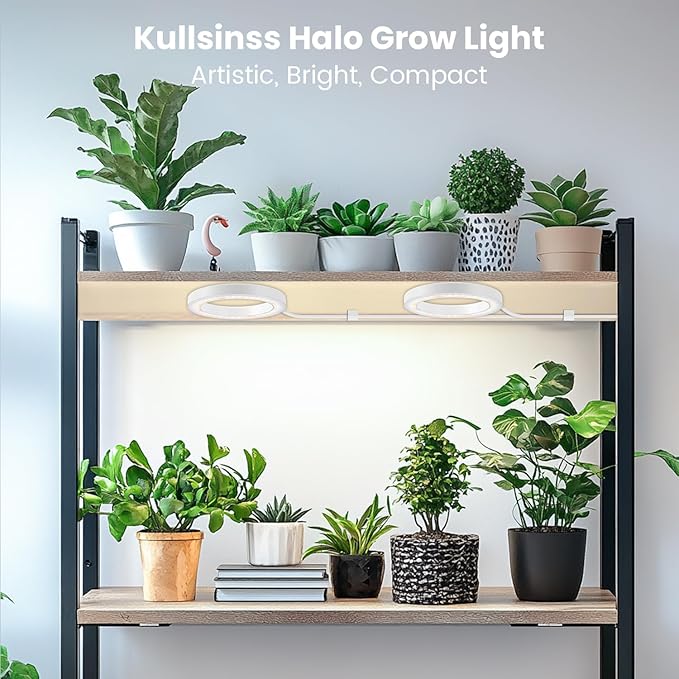 Kullsinss 6" Ceiling Grow Lights for Indoor Plants, 168 LEDs Full Spectrum Grow Light, Halo Under Cabinet Plant Growing Lamp with 6/12/16H Auto Timer, 3 Spectrum Modes, 5 Brightness Levels (2-Head)