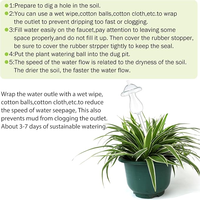4 PCS Top-Fill Self Watering Globes, Automatic Plant Watering Devices, Transparent Self Watering Planter Insert, Durable Clear Glass Aqua Bulbs for Indoor, Mushroom Shape, & Funnel