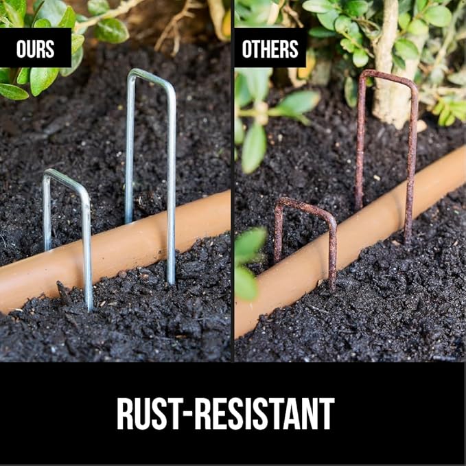 GORILLA GRIP Premium Landscape Staples 300 Pack 6 Inch, Heavy Duty 11 Gauge Galvanized Steel Garden Stakes, Sharp Rust Resistant Landscaping Pins, Lawn Anchors Weed Barrier Fabric, Sod, Irrigation
