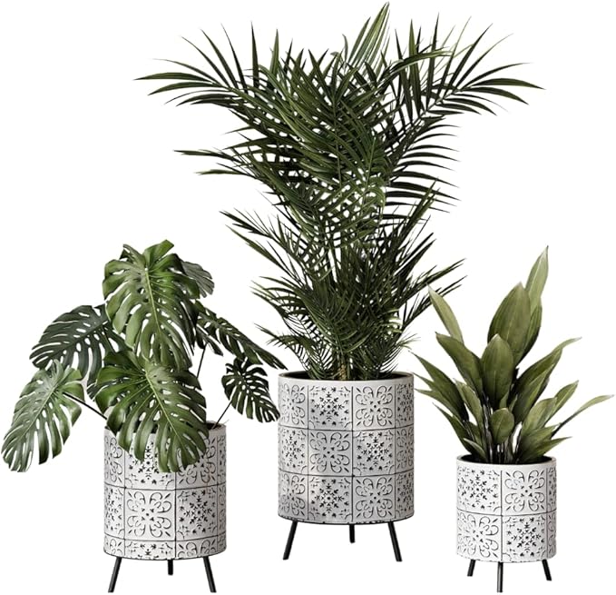 EverNest Tristan Neutral Minimal White and Black Modern Style Planter with Nyra Stand, SelectBase Plant Pots, Indoor Planter, Boho Home Decor, Minimalist Pot for Plants (Set of 3, Black)