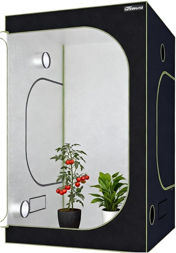 Mylar Grow Tent Kit 5x5x6.7 Ft, 600D Oxford Cloth with 19mm Metal Poles, Waterproof Removable Tray, Tool-Free Assembly for Indoor Hydroponic Plant Growing (Black 60"x60"x80")