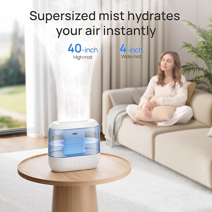Dreo Humidifiers for Bedroom, 4L Top Fill for Large Room, 36H Runtime, 28 dB Quiet Supersized Cool Mist Air Humidifier for Baby Nursery, Plants, Indoor, Night Light, Easy to Clean & Fill, Blue