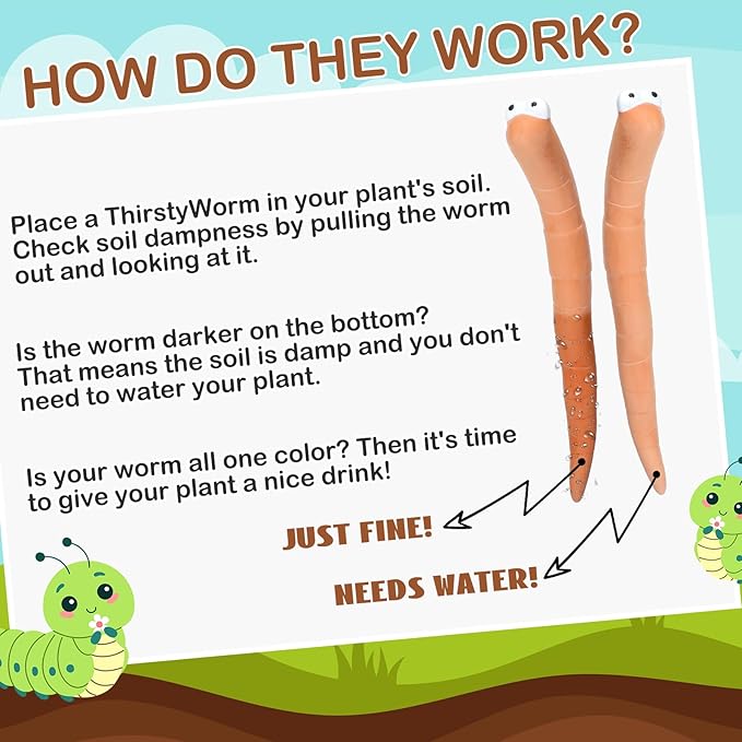 Relaxweex 6 Pcs Water Sensor Ceramic Worm The Potting Shed Worm Water Sensor Plant Decoration Moisture Monitor Gardening Houseplant Humidity Meter Fun Gardening Gift for Your Potted Plant (4 Inch)