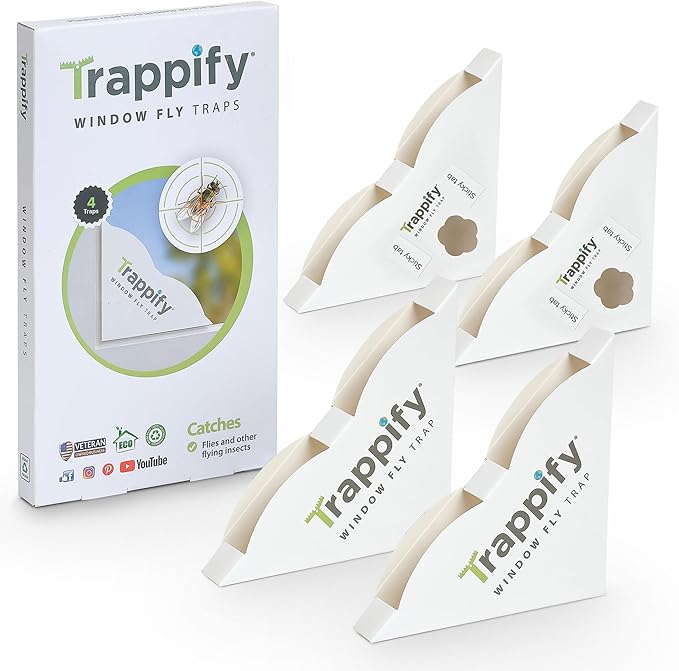 Trappify Window Fly Trap Indoor | Fruit Fly Traps for Indoors | Gnat Traps for House Indoor | Disposable Trap with Sticky Adhesive Strips | Bug Catchers (4 Pack)