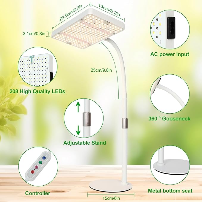 Tabletop Grow Light, Bright Desk Grow Lights for Seed Starting, Bonsai, Succulent, Cactus, 4/8/12/16/20H Timer, 25 Watt Power Draw, NO Need Adapter, 16"-24" Height, Daisy Chain Function