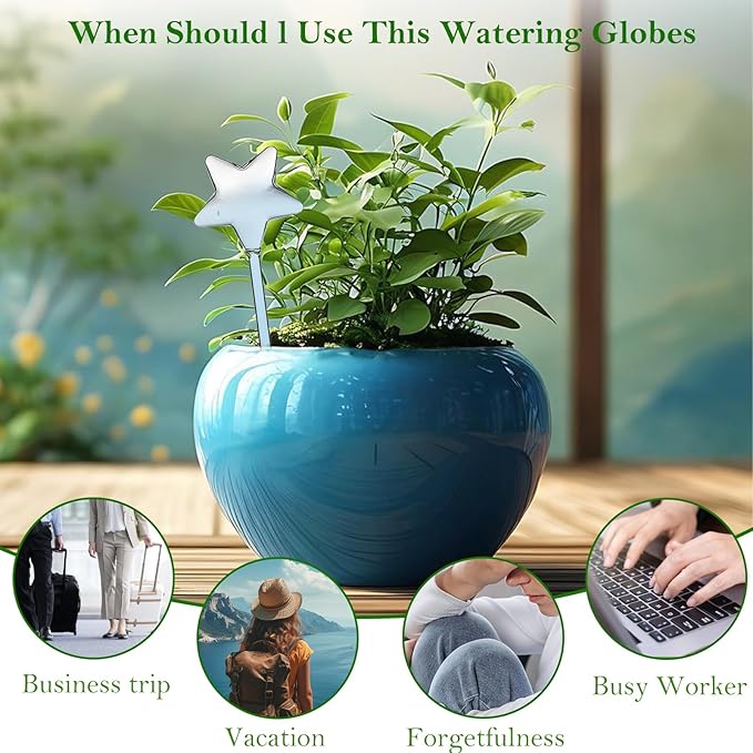 2-Pack Star-Shaped Glass Self-Watering Globes for Indoor Outdoor Plants – Automatic Irrigation Decorative Watering Bulbs for Garden Flower Pots, Patio, Home Decor (Star)