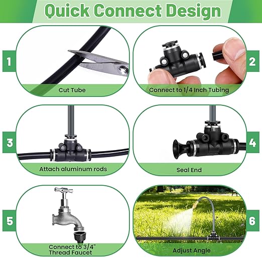 49.2 Ft 360° Adjustable 1/4" Drip Irrigation System Bendable Watering Misting System Drip Irrigation Kit Garden Watering Atomizing System with 12 Nozzles, Automatic Irrigation System for Garden