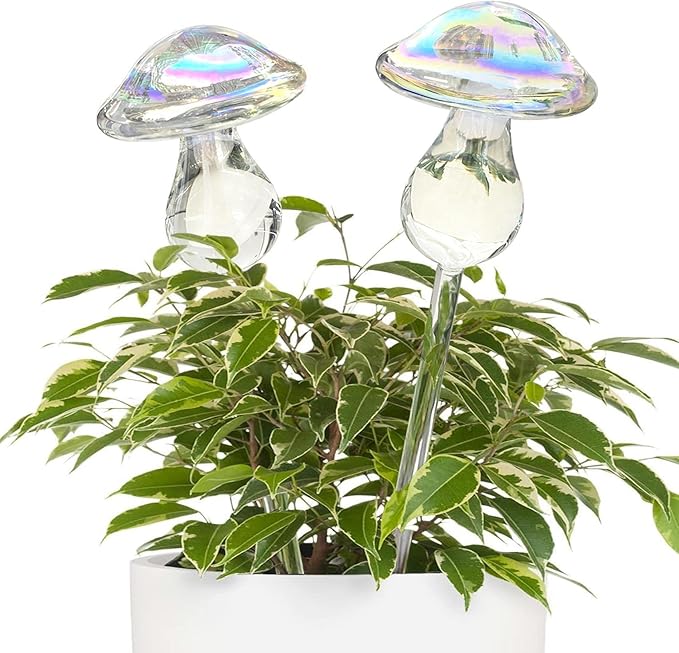 Kingbuy Iridescent Mushroom Self-Watering Globes for Plants - 4 Pack Automatic Plant Waterer Indoor/Outdoor, Plant Watering Devices with Continuous Moisture Supply, No Electricity Needed