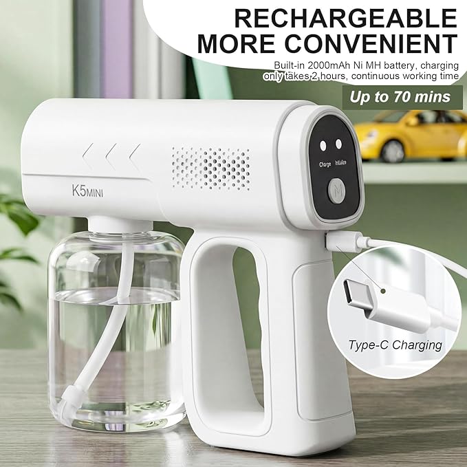 2 Pack Rechargeable Atomizer Nano Sprayer Gun for Mosquito Repellent Handheld Nano Mist Garden Repellent Sprayer Portable Plant Mister Tool Large Capacity Electric Fogger for Home Office Garden