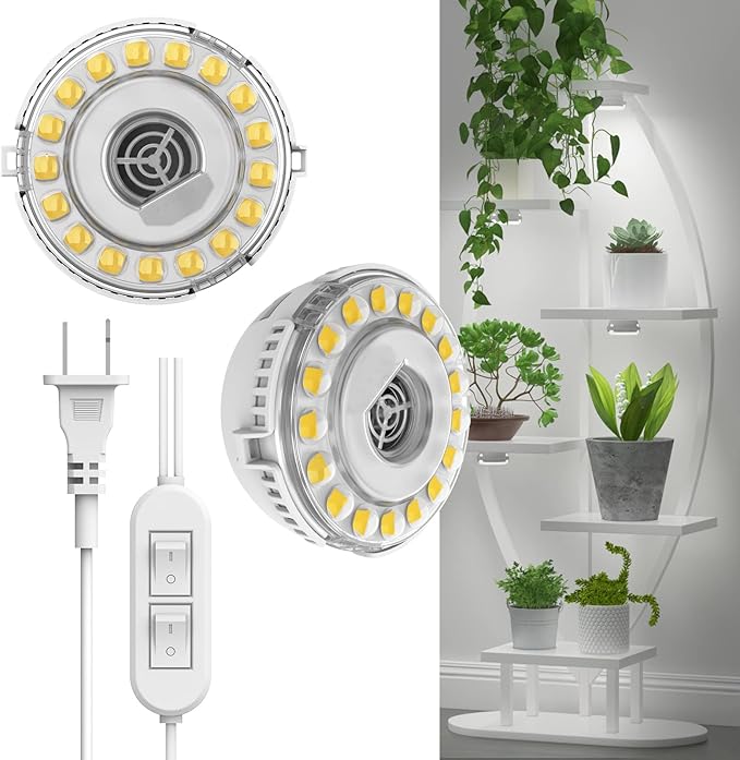 SANSI LED Grow Lights for Indoor Plants, 300W Full Spectrum Clip-on Gooseneck Grow Light 20W Plant Light for High PPFD+LED Puck Grow Light, 10W (150 Watt Equiv) 2-Head Grow Lamp