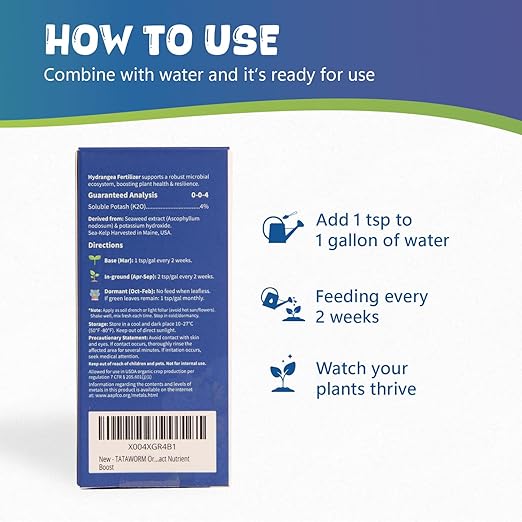 Organic Hydrangea Fertilizer, OMRI Listed Liquid Seaweed Extract Plant Food, 2oz Concentrated Kelp Meal Nutrient Boost for Blooming Vibrant Growth