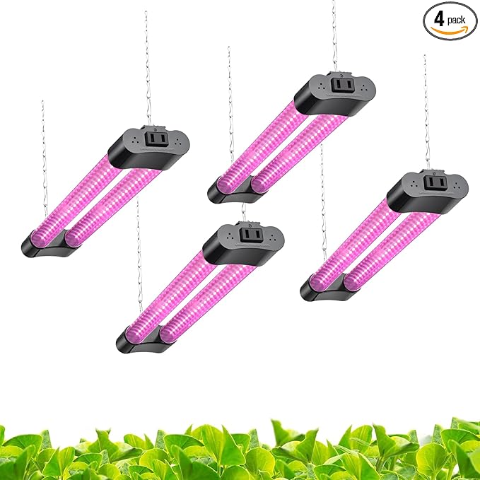 Hlite 16inch 4 Pack LED Grow Lights - Linkable Grow Lights for Indoor Plants, Full Spectrum Plant Lights Plug and Hanging Design with On/Off Switch Hanging Grow Light from seedling to Flowering, Black