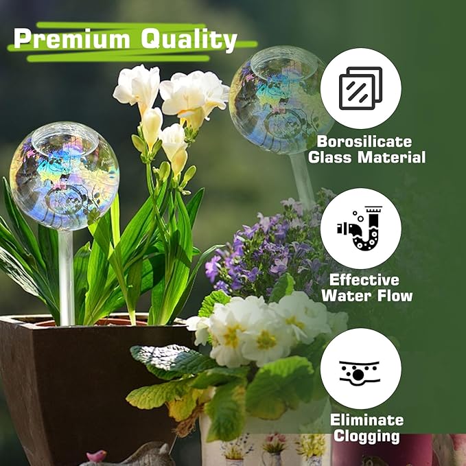 Self Watering Globes, Glass Rainbow Plant Watering Globes, Self Watering Planter Insert for Indoor & Outdoor Potted, Self Watering Planter Insert Spikes Devices for Everyday or Vacation Use, 2 Pack